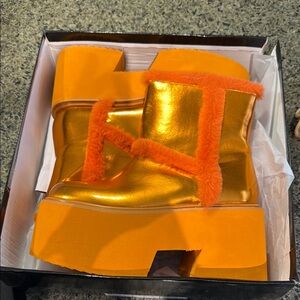 Nasty Gal Gold and Orange Ankle Boots